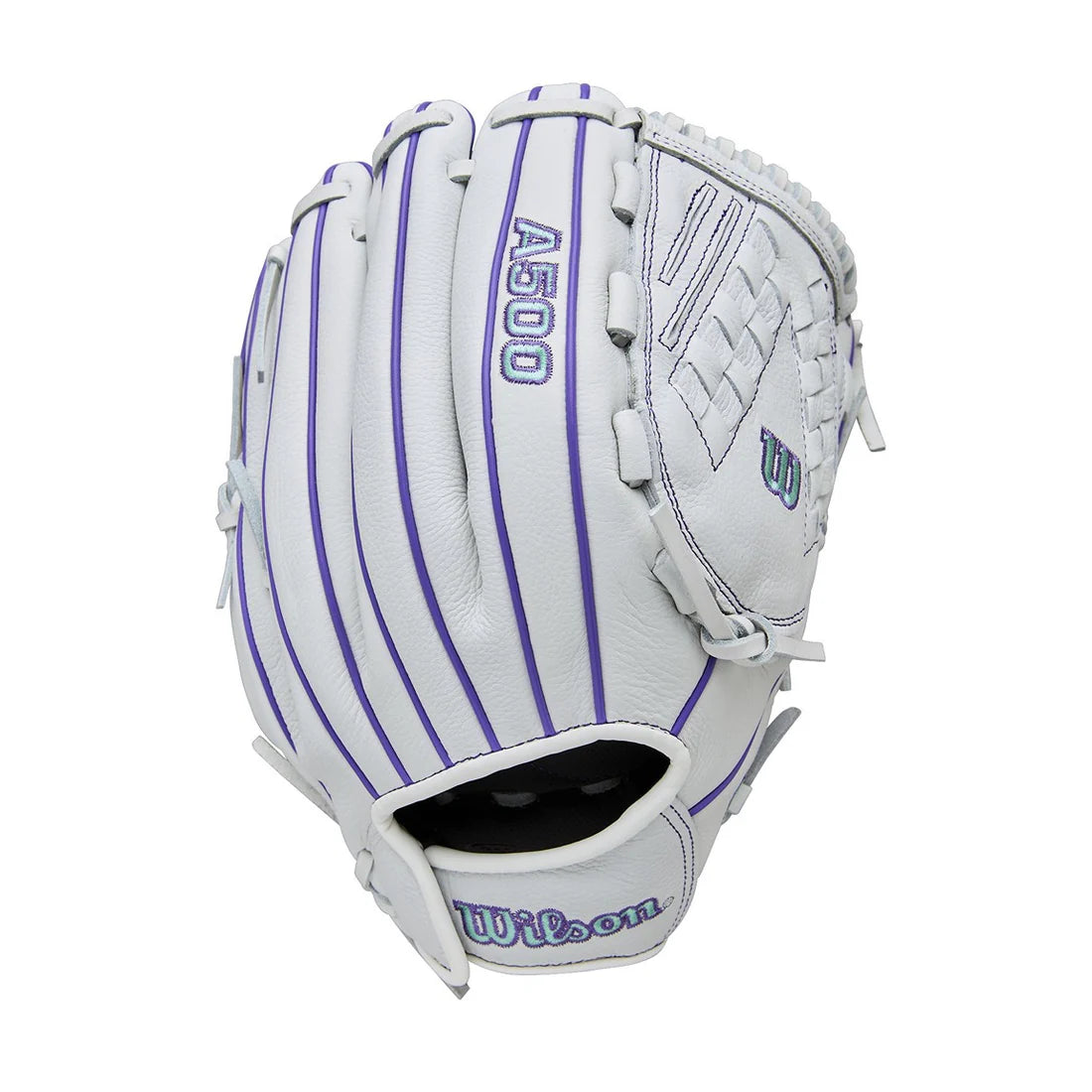 WILSON A500 SIREN 12.5" WHITE/SEAFOAM/PURPLE RIGHT THROW GLOVE