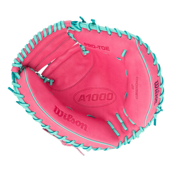 WILSON A1000 CM33 SUPERSKNAKE SKIN 33" CATCHERS MITT PINK/BLACK RIGHT THROW